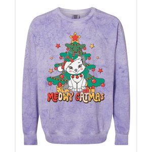 Funny Ugly Christmas Sweater Meowy Catmas Merry Catmas  Colorblast Crewneck Sweatshirt