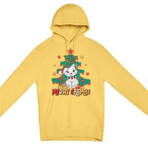 Funny Ugly Christmas Sweater Meowy Catmas Merry Catmas  Premium Pullover Hoodie