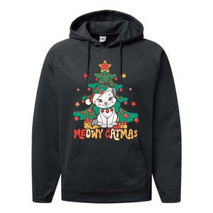 Funny Ugly Christmas Sweater Meowy Catmas Merry Catmas  Performance Fleece Hoodie