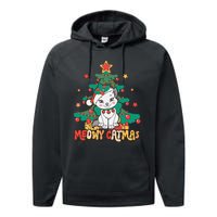 Funny Ugly Christmas Sweater Meowy Catmas Merry Catmas  Performance Fleece Hoodie