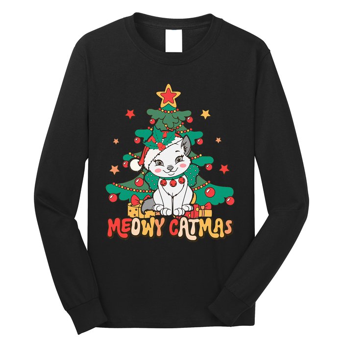 Funny Ugly Christmas Sweater Meowy Catmas Merry Catmas  Long Sleeve Shirt