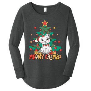 Funny Ugly Christmas Sweater Meowy Catmas Merry Catmas  Women's Perfect Tri Tunic Long Sleeve Shirt