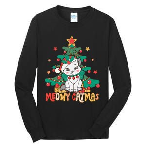 Funny Ugly Christmas Sweater Meowy Catmas Merry Catmas  Tall Long Sleeve T-Shirt