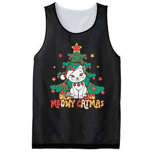 Funny Ugly Christmas Sweater Meowy Catmas Merry Catmas  Mesh Reversible Basketball Jersey Tank