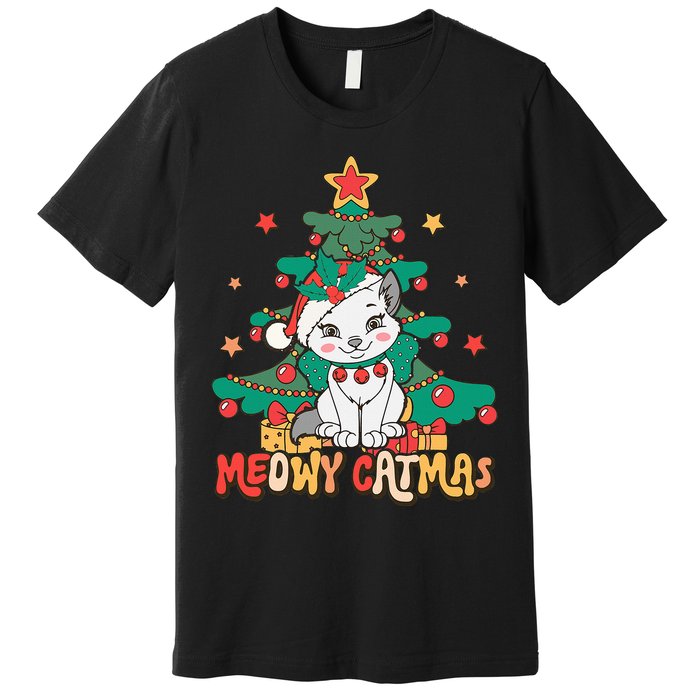 Funny Ugly Christmas Sweater Meowy Catmas Merry Catmas  Premium T-Shirt