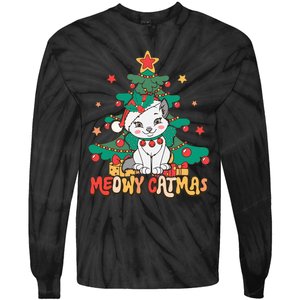 Funny Ugly Christmas Sweater Meowy Catmas Merry Catmas  Tie-Dye Long Sleeve Shirt