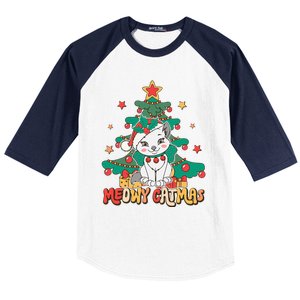 Funny Ugly Christmas Sweater Meowy Catmas Merry Catmas  Baseball Sleeve Shirt