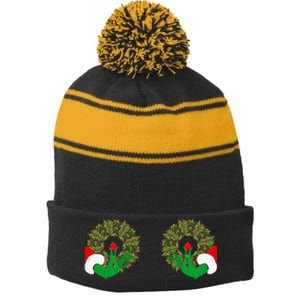 Funny Ugly Christmas Matching Couple Chest Design Stripe Pom Pom Beanie