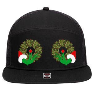 Funny Ugly Christmas Matching Couple Chest Design 7 Panel Mesh Trucker Snapback Hat