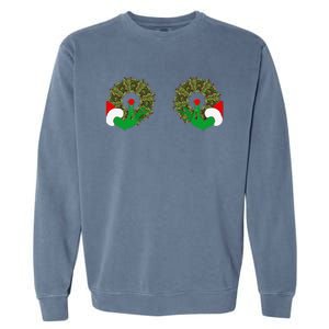 Funny Ugly Christmas Matching Couple Chest Design Garment-Dyed Sweatshirt