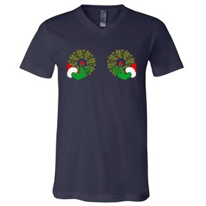 Funny Ugly Christmas Matching Couple Chest Design V-Neck T-Shirt