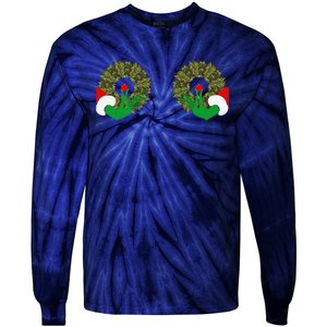 Funny Ugly Christmas Matching Couple Chest Design Tie-Dye Long Sleeve Shirt