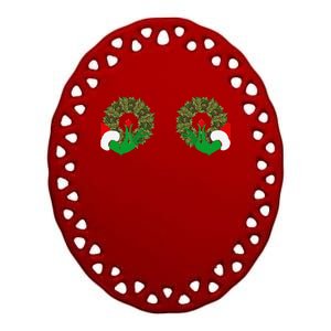 Funny Ugly Christmas Matching Couple Chest Design Ceramic Oval Ornament