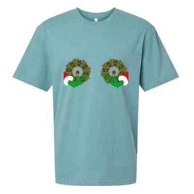 Funny Ugly Christmas Matching Couple Chest Design Sueded Cloud Jersey T-Shirt