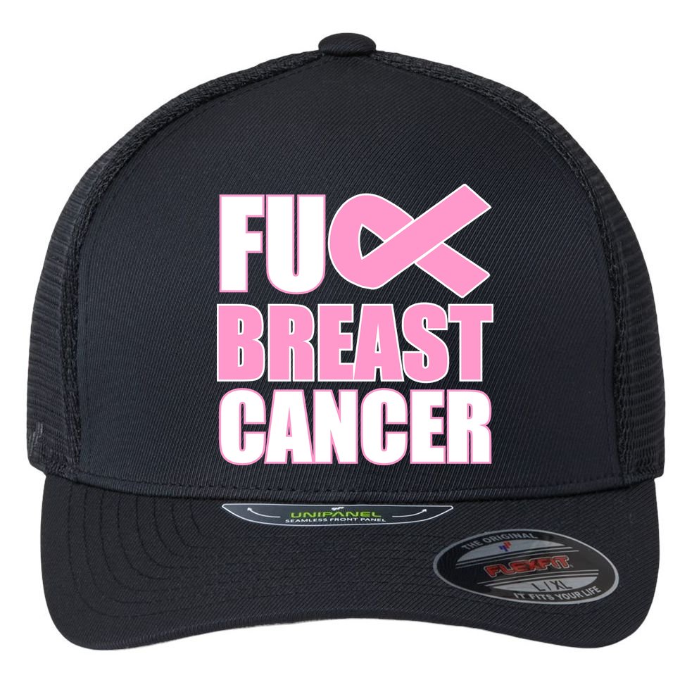 Fuck Breast Cancer Fight Logo Flexfit Unipanel Trucker Cap