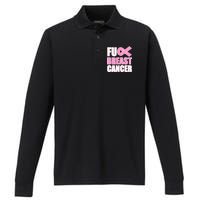 Fuck Breast Cancer Fight Logo Performance Long Sleeve Polo