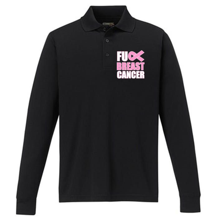 Fuck Breast Cancer Fight Logo Performance Long Sleeve Polo