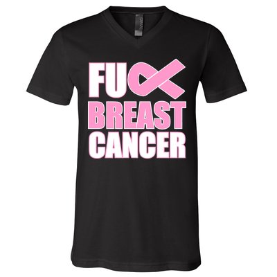 Fuck Breast Cancer Fight Logo V-Neck T-Shirt