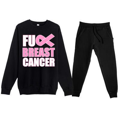 Fuck Breast Cancer Fight Logo Premium Crewneck Sweatsuit Set