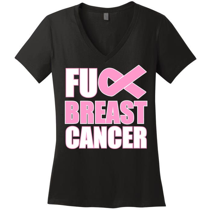 Fuck Breast Cancer Fight Logo Women's V-Neck T-Shirt