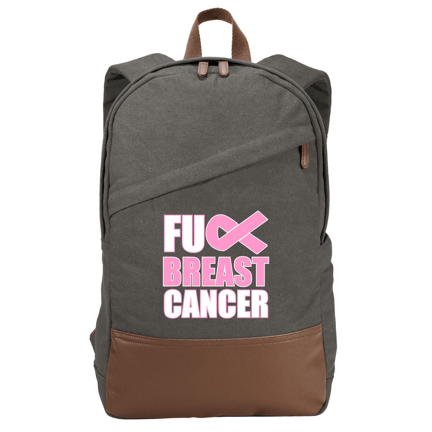 Fuck Breast Cancer Fight Logo Cotton Canvas Backpack