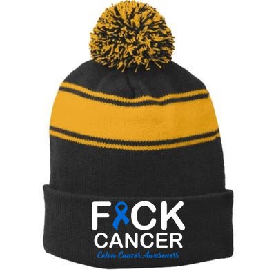 Fuck Cancer Colon Cancer Awareness Stripe Pom Pom Beanie