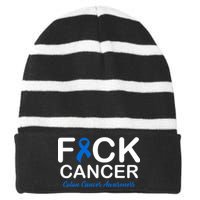 Fuck Cancer Colon Cancer Awareness Striped Beanie with Solid Band