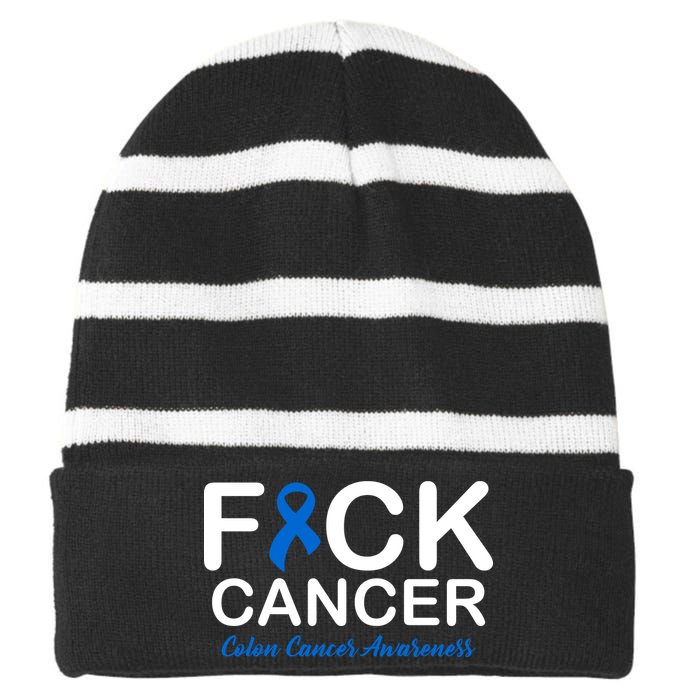 Fuck Cancer Colon Cancer Awareness Striped Beanie with Solid Band