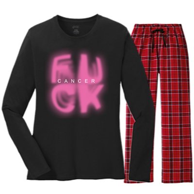 Fuck Cancer Logo Women's Long Sleeve Flannel Pajama Set 