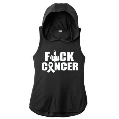 Fuck Cancer Ribbon Middle Finger Ladies PosiCharge Tri-Blend Wicking Draft Hoodie Tank