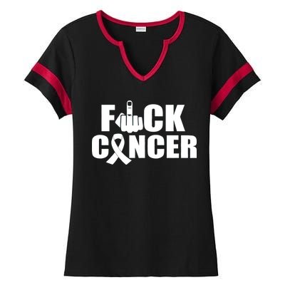 Fuck Cancer Ribbon Middle Finger Ladies Halftime Notch Neck Tee