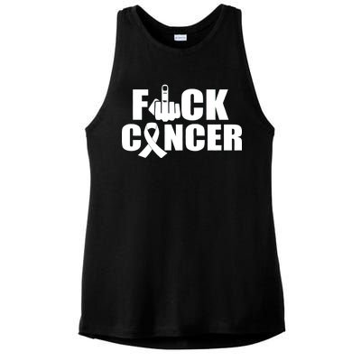 Fuck Cancer Ribbon Middle Finger Ladies PosiCharge Tri-Blend Wicking Tank