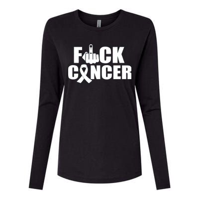 Fuck Cancer Ribbon Middle Finger Womens Cotton Relaxed Long Sleeve T-Shirt