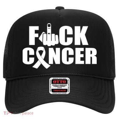 Fuck Cancer Ribbon Middle Finger High Crown Mesh Back Trucker Hat