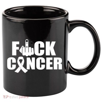 Fuck Cancer Ribbon Middle Finger 11oz C Handle Ceramic Mug