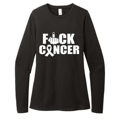 Fuck Cancer Ribbon Middle Finger Womens CVC Long Sleeve Shirt