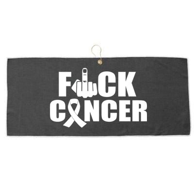 Fuck Cancer Ribbon Middle Finger Large Microfiber Waffle Golf Towel