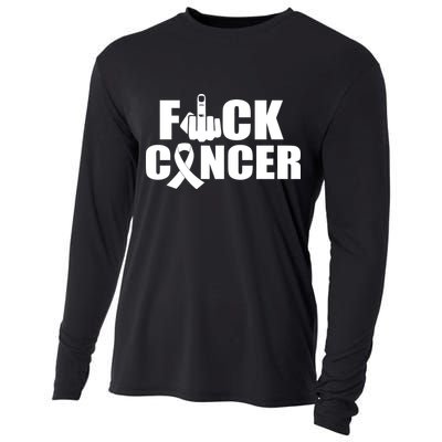Fuck Cancer Ribbon Middle Finger Cooling Performance Long Sleeve Crew