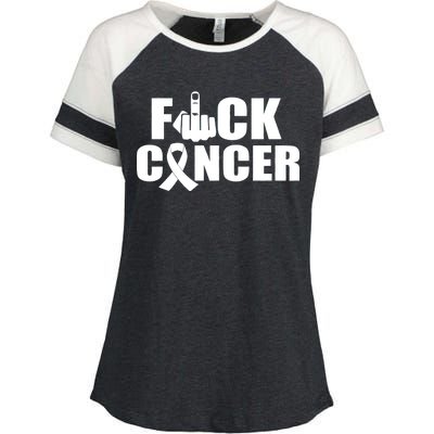 Fuck Cancer Ribbon Middle Finger Enza Ladies Jersey Colorblock Tee