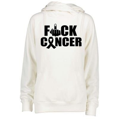 Fuck Cancer Ribbon Middle Finger Womens Funnel Neck Pullover Hood