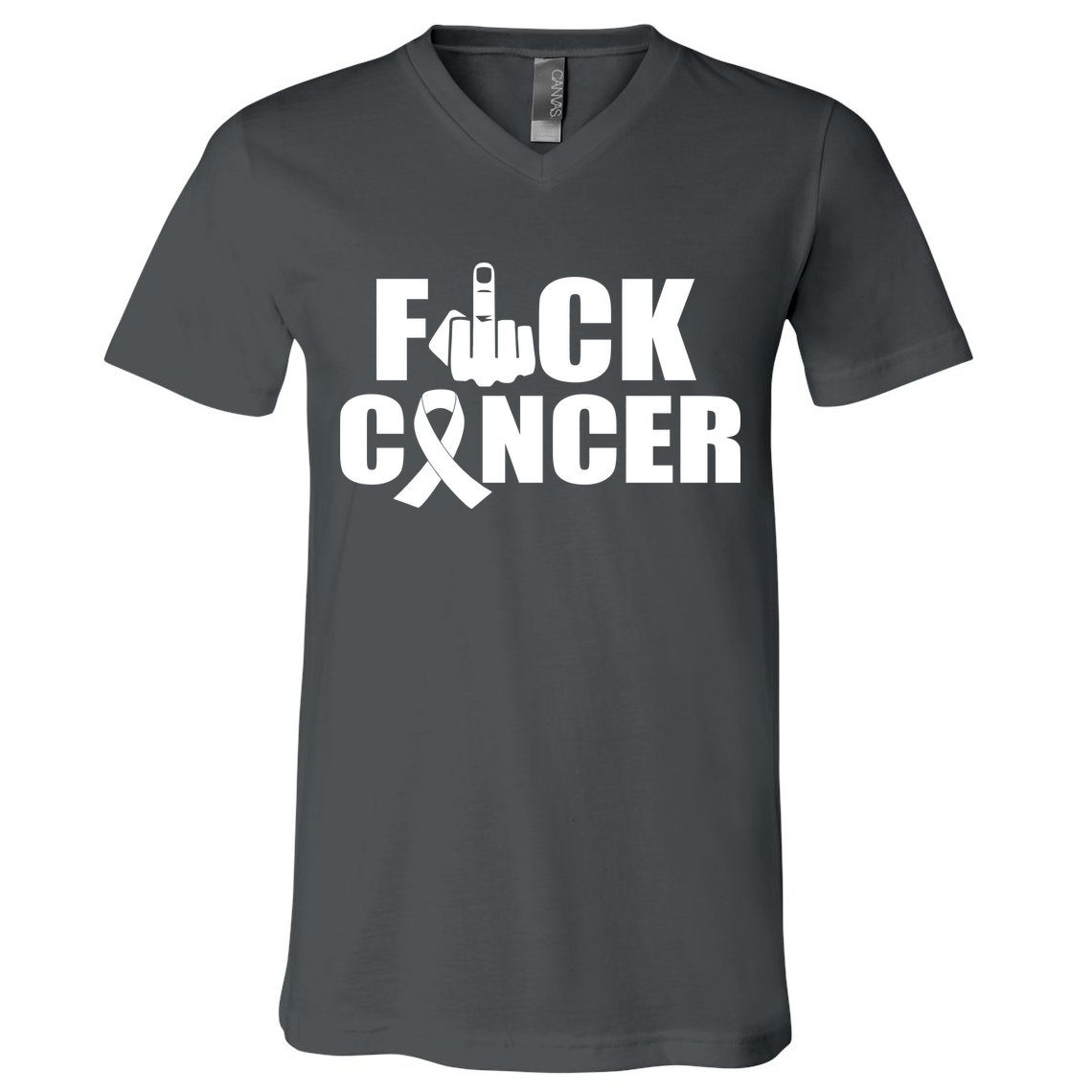 Fuck Cancer Ribbon Middle Finger V-Neck T-Shirt