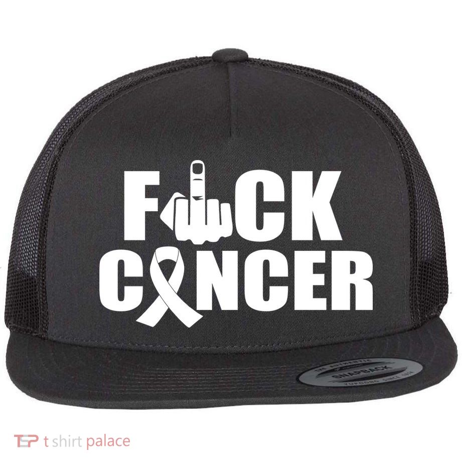 Fuck Cancer Ribbon Middle Finger Flat Bill Trucker Hat