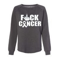 Fuck Cancer Ribbon Middle Finger Womens California Wash Sweatshirt