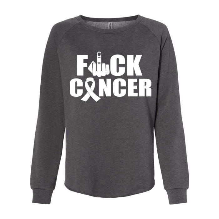 Fuck Cancer Ribbon Middle Finger Womens California Wash Sweatshirt