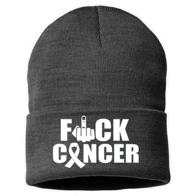 Fuck Cancer Ribbon Middle Finger Sustainable Knit Beanie