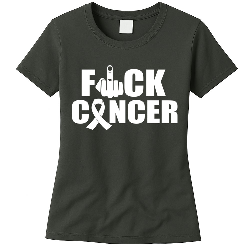 Fuck Cancer Ribbon Middle Finger Womens T-Shirt