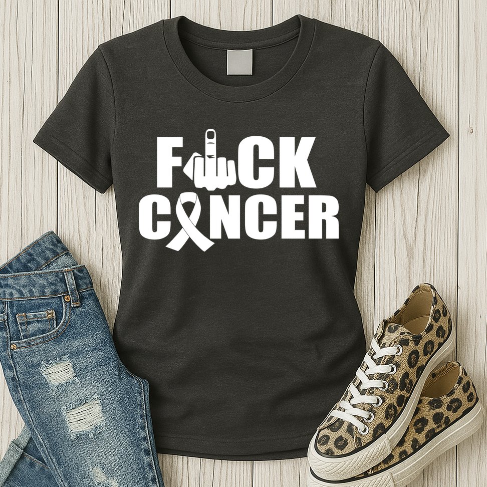 Fuck Cancer Ribbon Middle Finger Womens T-Shirt