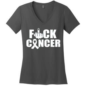 Fuck Cancer Ribbon Middle Finger Women's V-Neck T-Shirt