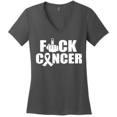 Fuck Cancer Ribbon Middle Finger Women's V-Neck T-Shirt