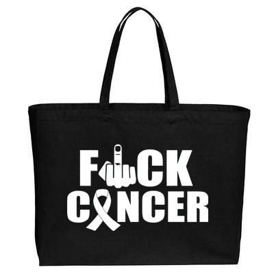 Fuck Cancer Ribbon Middle Finger Cotton Canvas Jumbo Tote